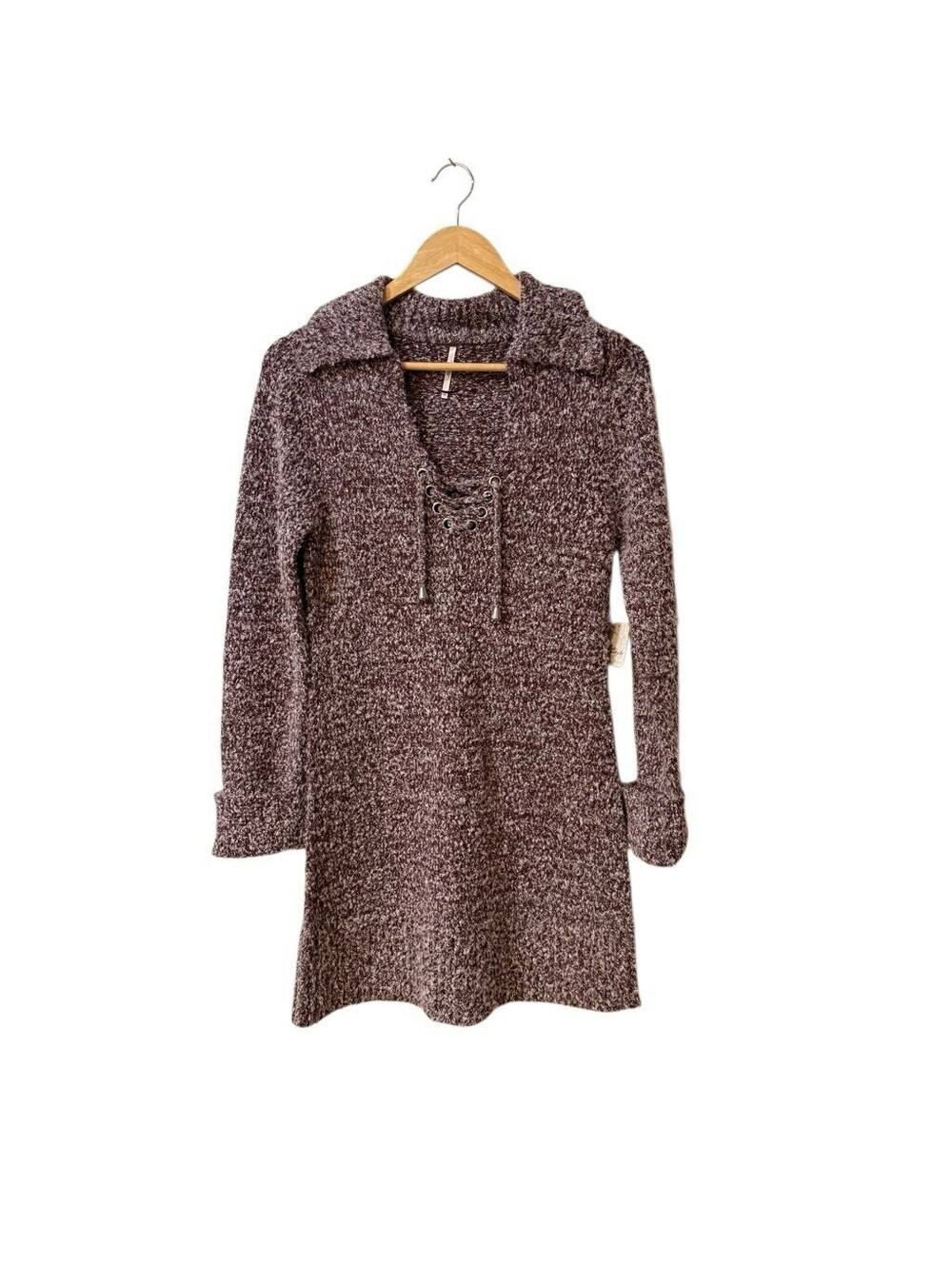 Free People Sweater Mini Dress Womens Medium Milena Red Cozy Eclectic Tunic